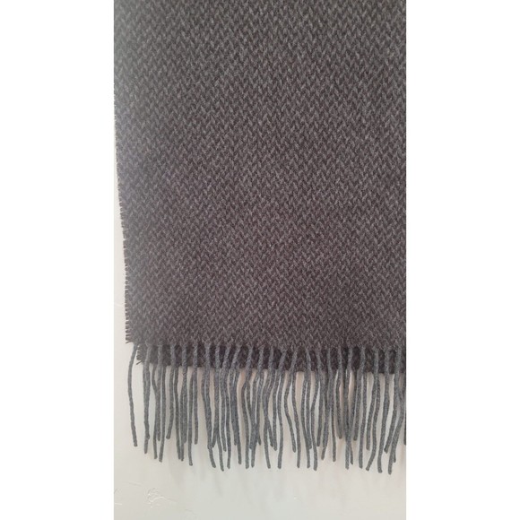 Enzo Mantovani 100%Cashmere GreyBrown Woven Pattern Fringe Hem Scarf Sz. 68"×12" - Picture 7 of 9